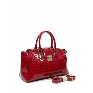 Arcadia Teresa Red Glossy Patent Satchel Crossbody Handbag Embossed Monogram